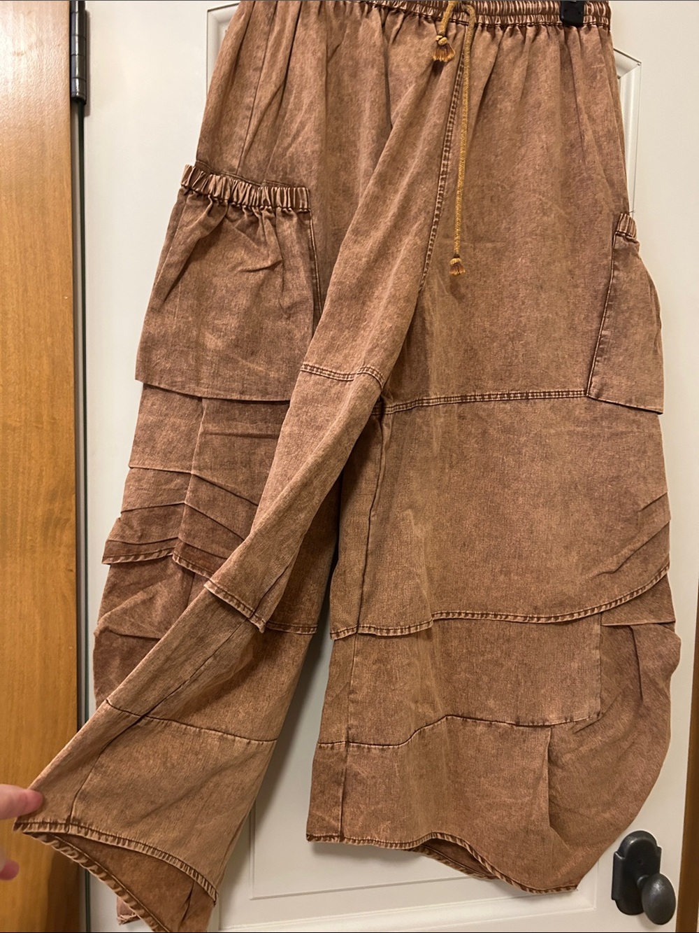 Jaded Gypsy Sierra Sunset Wide-Leg Tiered Cargo Pants in Brick